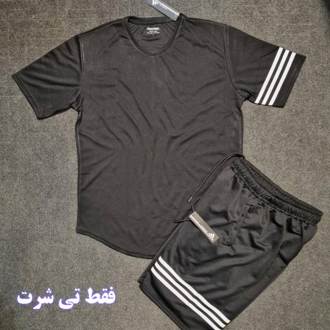 تي شرت مردانه آستين كوتاه فلامنت سوزني آديداس خطدار تكي